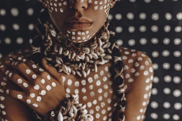 schönes junges attraktives modisches modellporträt mit traditioneller verzierung auf haut und gesicht © zolotareva_elina