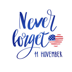 Veterans day typographic emblem. 11 november logo. Vector illustration. Design for postcard, flyer, poster, banner or t-shirt