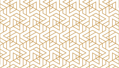 The geometric pattern with lines. Seamless vector background. White and gold texture. Graphic modern pattern. Simple lattice graphic design