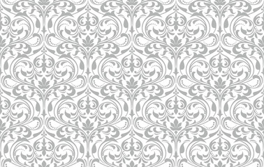 Wallpaper in the style of Baroque. Seamless vector background. White and grey floral ornament. Graphic pattern for fabric, wallpaper, packaging. Ornate Damask flower ornament.