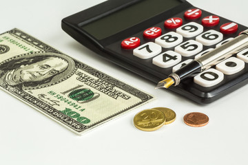 Fototapeta premium Calculator; Coins, pen