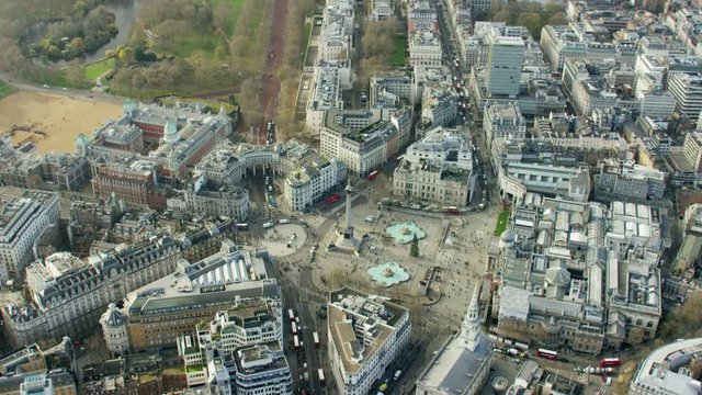 Aerial view of London's Nelson's Column and city parks