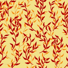 Liana spreads red leaves creeper seamless pattern background vector