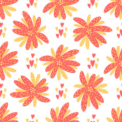 Seamless vector background. Beautiful abstract flowers in pink, yellow and white colors