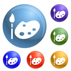 Brush paint tool icons set vector 6 color isolated on white background