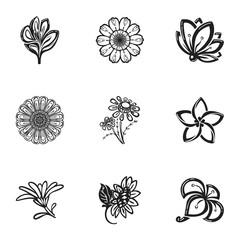 Obraz premium Decor flower icon set. Simple set of 9 decor flower vector icons for web design isolated on white background