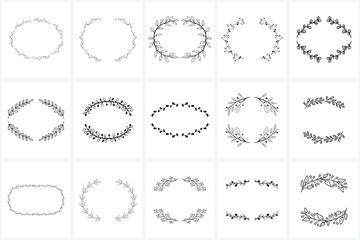 Hand Drawn Wreaths and Frames bundle for logo creating, wedding invitations and greetings cards