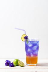 butterfly pea juice with honey and lime