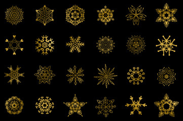 Golden snowflakes isolated