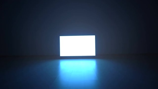 The television with white display in the dark room