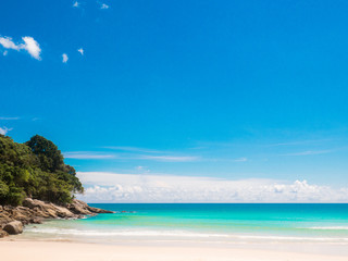The beach and the blue sky.