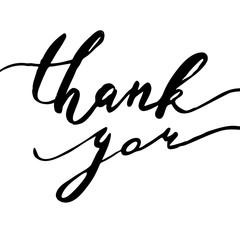 Thank you ink lettering phrase. Watercolor painted vector illustration for web, print, crd, crapbooking design.