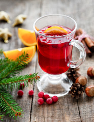 Glass of hot mulled wine