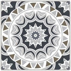 Floral Geometric Pattern with hand-drawing Mandala. illustration. For fabric, textile, bandana, pillowcarpet print.