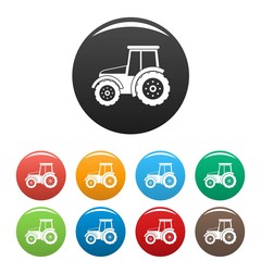 Tractor icons set 9 color vector isolated on white for any design