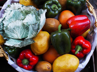 Different raw vegetables and fruits background.Healthy eating.