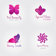 Spa logo set. Butterfly and flower logos.