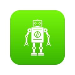 Retro robot icon digital green for any design isolated on white vector illustration