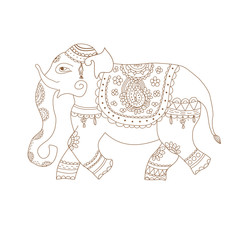 Vector illustration of elephant in ethnic style.