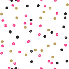 Seamless ink brush painted polka dot pattern. Vector illustration.