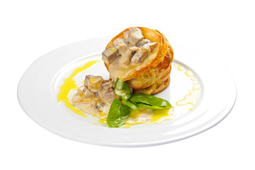 Volovan is a savory snack. A traditional French dish. On a white background