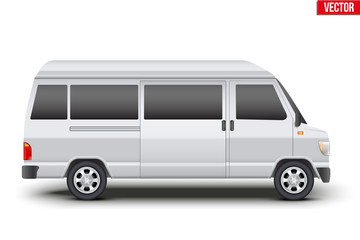 Original classic transfer service white minibus. Cargo and service van transportation. Editable Vector illustration Isolated on white background.