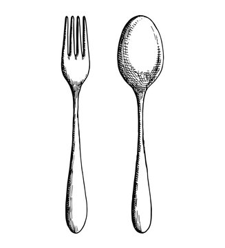 Cutlery Sketch. Isolated Object Vector Illustration Drawing