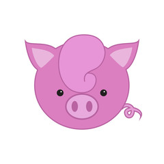 Funny face of a pink piglet. Vector illustration. Icon, symbol of the year.