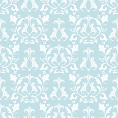 Blue and white damask seamless pattern.