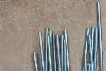 Steel metal pipeline on the floor in construction site