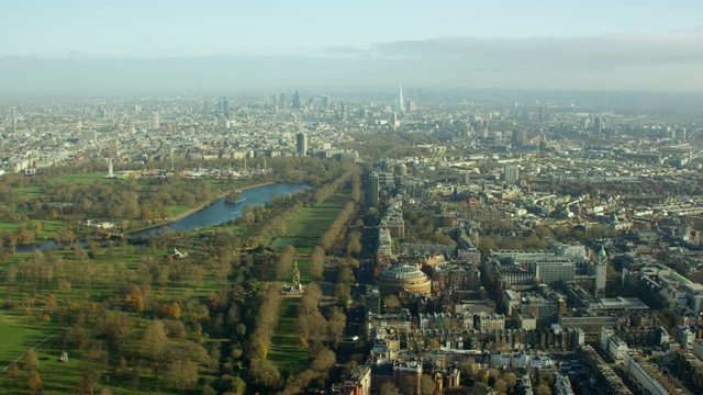 Aerial cityscape view over City of London UK