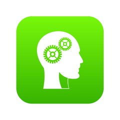 Gears in human head icon digital green for any design isolated on white vector illustration