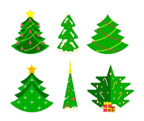 Collection of Christmas trees, modern flat design.
