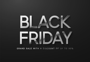 Black Friday Sale. Banner, poster, logo silver color on dark background.