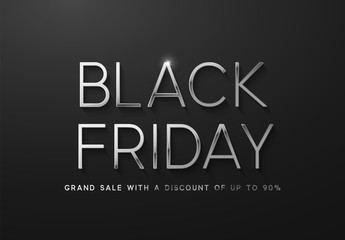 Black Friday Sale. Banner, poster, logo silver color on dark background.