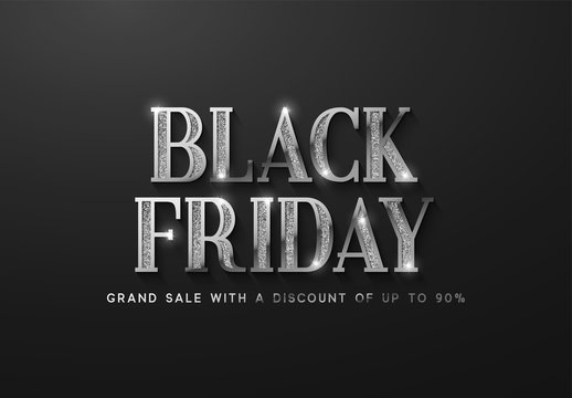 Black Friday Sale. Banner, poster, logo silver color on dark background.