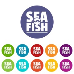Sea fish shop icons color set vector for any web design on white background
