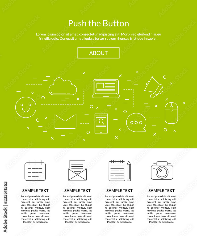 Wall mural vector line blog icons landing page template illustration with content text fo website