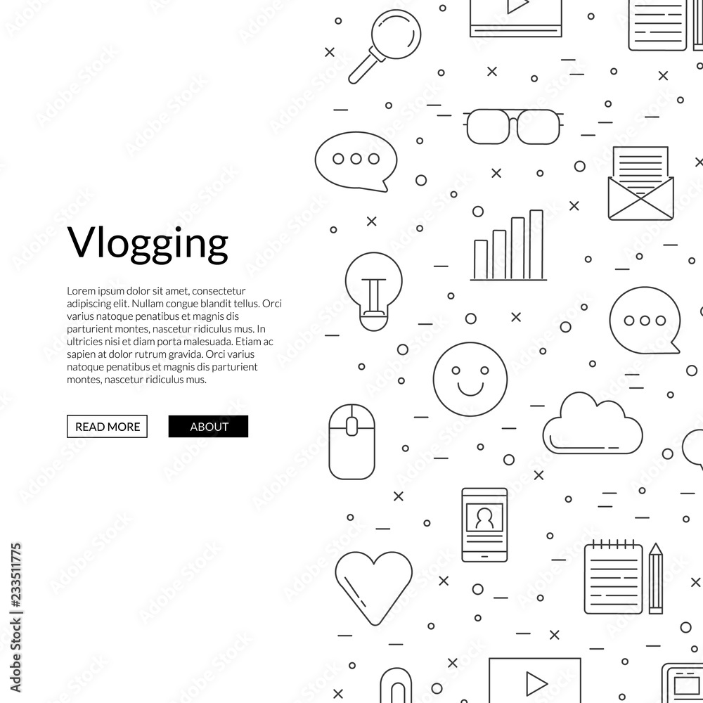 Wall mural vector line blog icons background with place for text and web button for website illustration