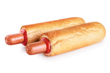 French hot dog isolated on white background.