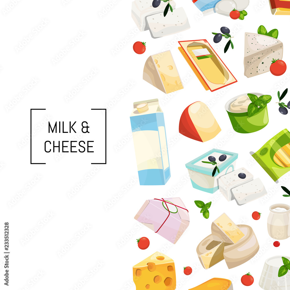 Canvas Prints vector cartoon dairy and cheese products background with place for text illustration. banner and web