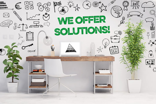 Service Konzept mit We Offer Solutions Slogan