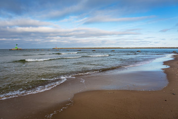 Baltic Sea beach in stormy weather, Poland