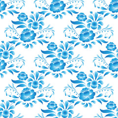 Fototapeta na wymiar White-and-blue elegance seamless pattern in Russian style gzhel