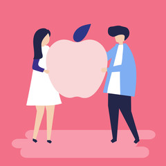 Character of a couple holding an apple illustration