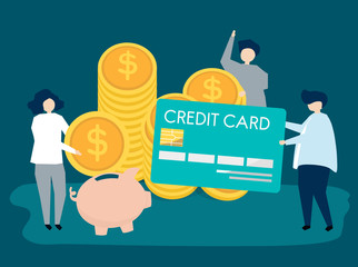 Characters of people and cash savings concept illustration