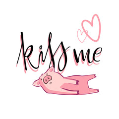 Happy pigs with love letters, presents for Valentine s day on whitw background.