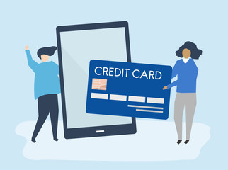 People making an online credit card transaction illustration