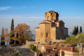 Fototapeta na wymiar Sunrise of St John de Theologian at Kaneo church on Lake Ohrid, Macedonia