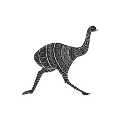 Fototapeta na wymiar Tribal emu bird running isolated on white background. Cute stylized emu with ethnic ornament.